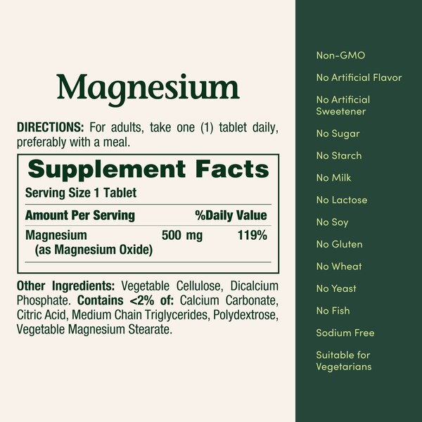 Nature's Bounty Magnesium Tablets 500mg