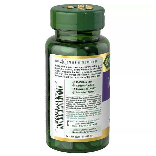 Nature's Bounty Dual Spectrum Melatonin 5mg Bi-Layer Tablets, 60 CT