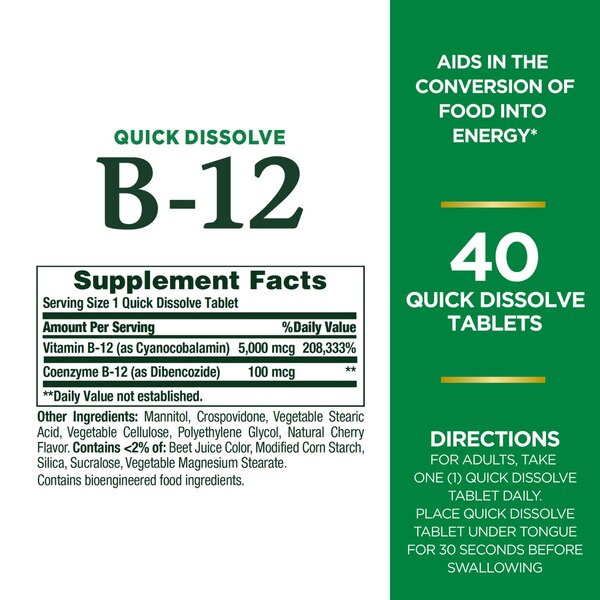 Nature's Bounty Vitamin B-12 Tablets 5000mcg, 40CT