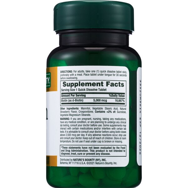 Nature's Bounty - Biotina en tabletas, 5000 mcg, 45 u.