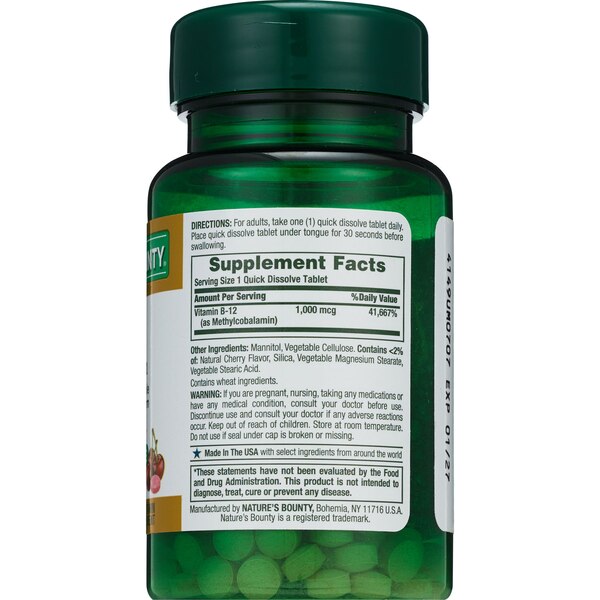 Nature's Bounty Quick Dissolve Vitamin B-12 Tablets 1000mcg, 60CT