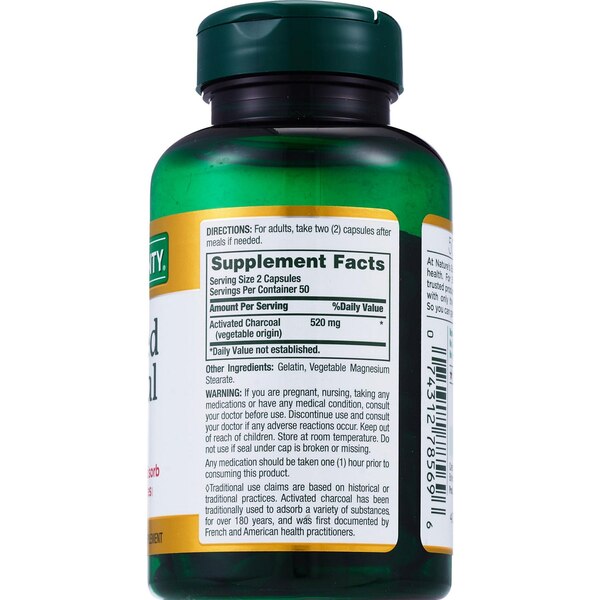 Nature's Bounty Activated Charcoal, 260 mg, 100 CT