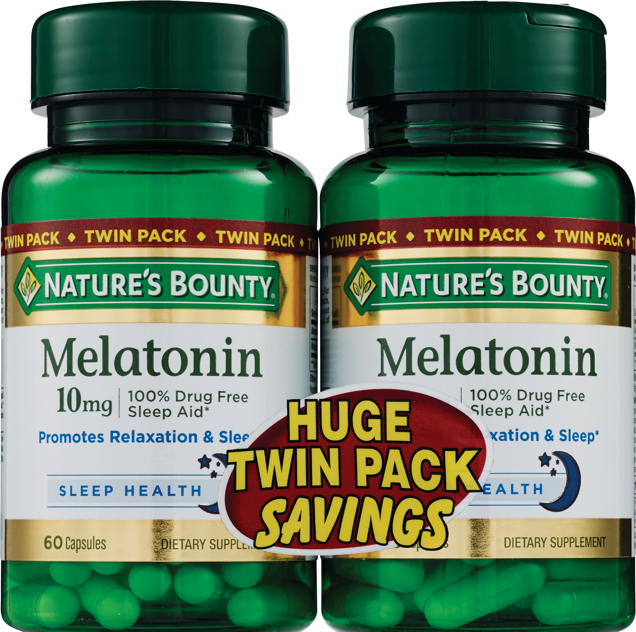 Nature's Bounty - Melatonina, 10 mg, paquete doble, 60+60 u