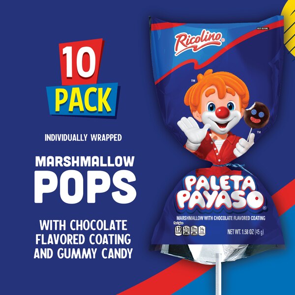 Ricolino Paleta Payaso Chocolate Marshmallow Lollipop, 17.64 OZ