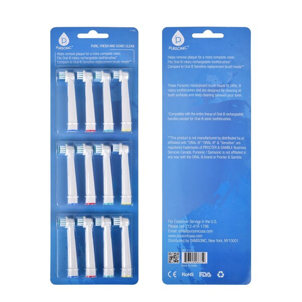 Pursonic Replacement Brush Heads Fits Oral B, 12 CT