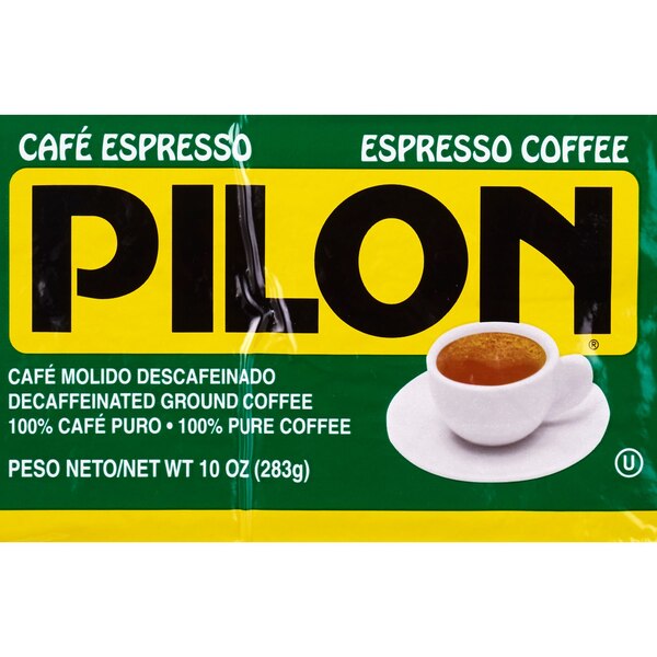 Pilon Decaffeinated Espresso Coffee, Dark Roast, Ground, 10 OZ Brick