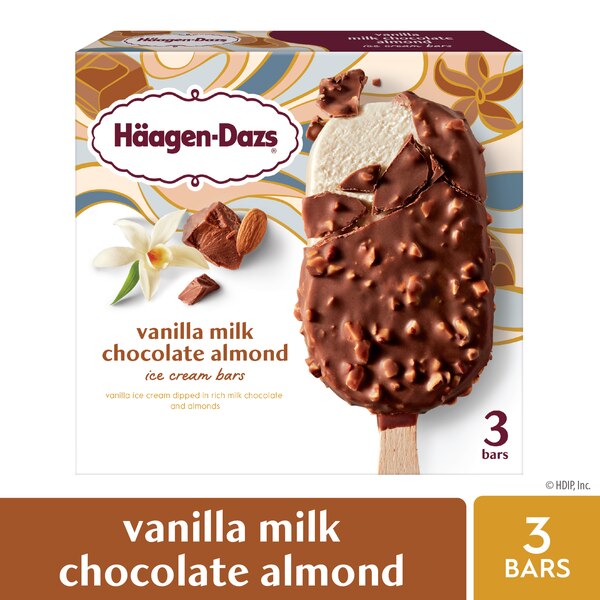 Haagen-Dazs Vanilla Milk Chocolate Almond Ice Cream Bars, 3ct