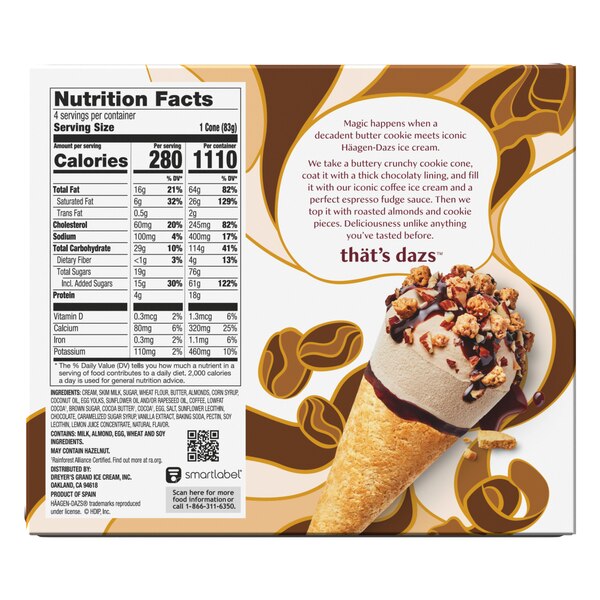 HAAGEN-DAZS Cookie Cone Ice Cream Coffee 4x3.72floz Box