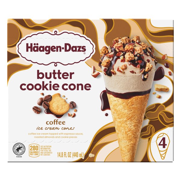HAAGEN-DAZS Cookie Cone Ice Cream Coffee 4x3.72floz Box