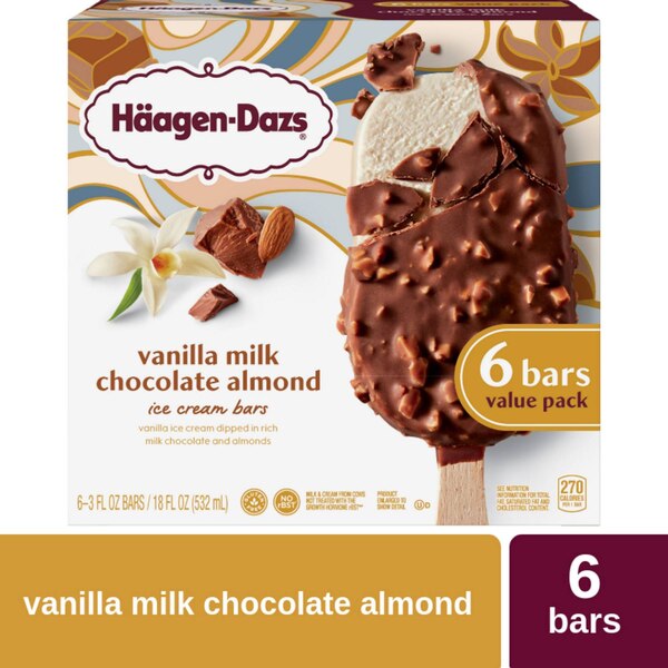 Haagen-Dazs Vanilla Milk Chocolate Almond Ice Cream Bars, 6ct