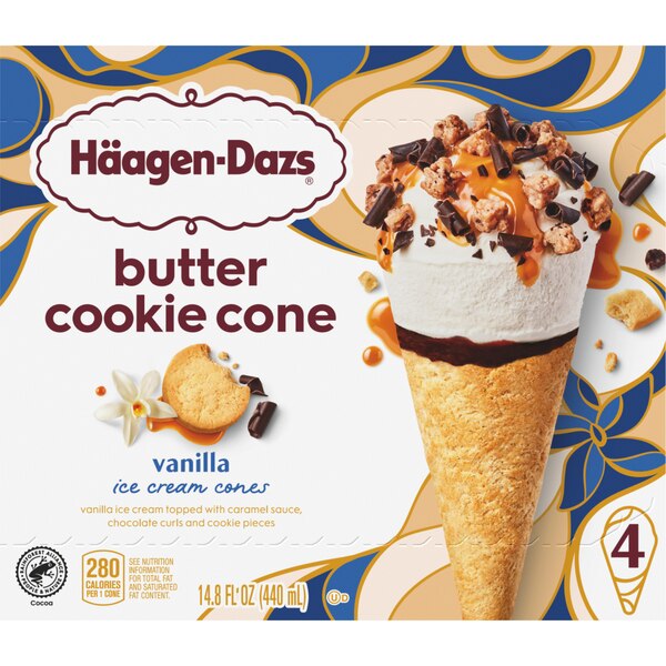 HAAGEN-DAZS Cookie Cone Vanilla Ice Cream 4x3.72floz Box