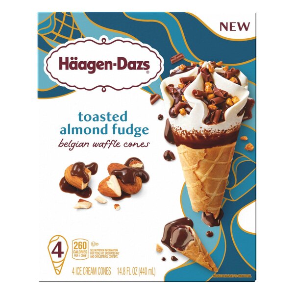 Haagen Dazs, Belgian Waffle Cone Toasted Almond Fudge, 6 ct, 14.8 oz
