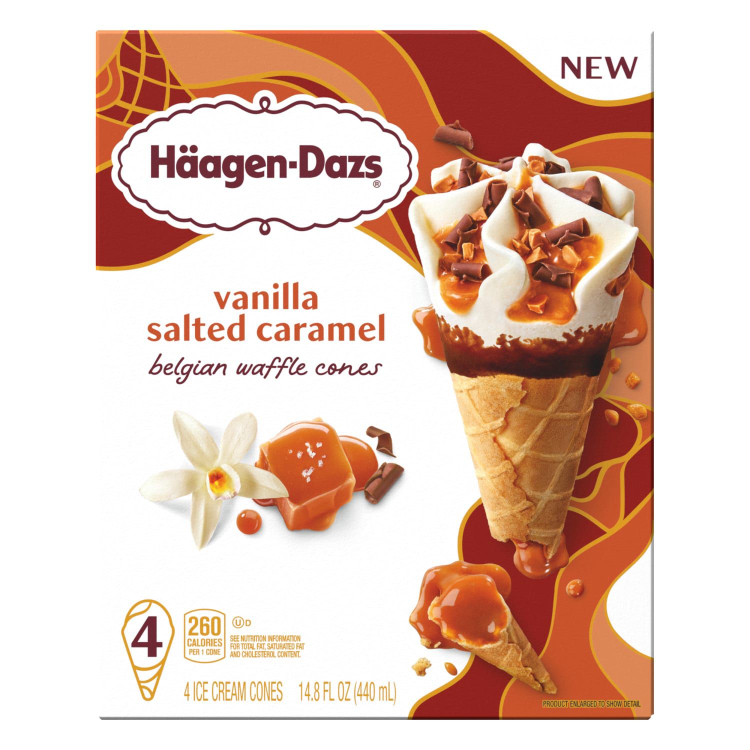 Haagen Dazs, Belgian Waffle Cone Vanilla Salted Caramel, 6 ct, 14.8 oz
