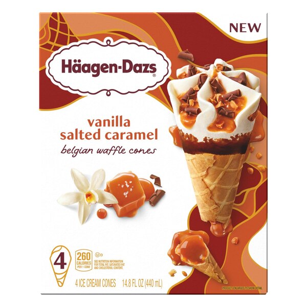 Haagen Dazs, Belgian Waffle Cone Vanilla Salted Caramel, 6 ct, 14.8 oz