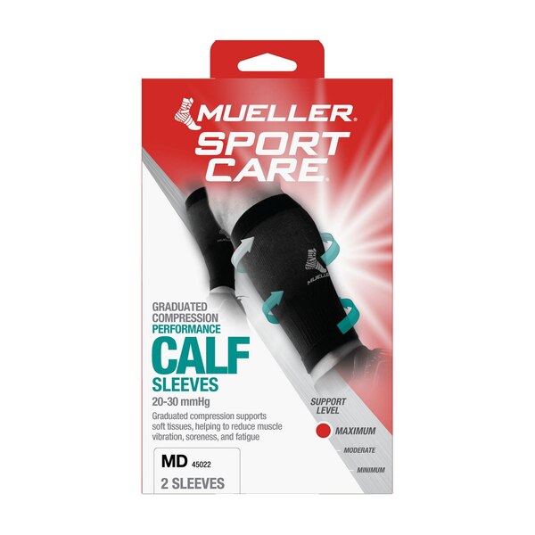 Mueller Graduated Compression Calf Sleeves, Black, M, 2 CT