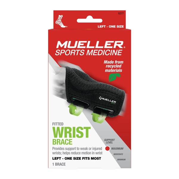 Mueller Sports Medicine Fitted Left Wrist Brace, One Size, Black