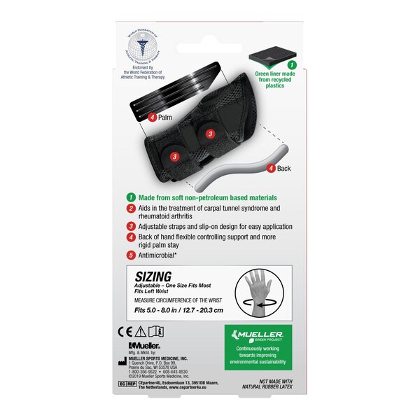 Mueller Sports Medicine Fitted Left Wrist Brace, One Size, Black