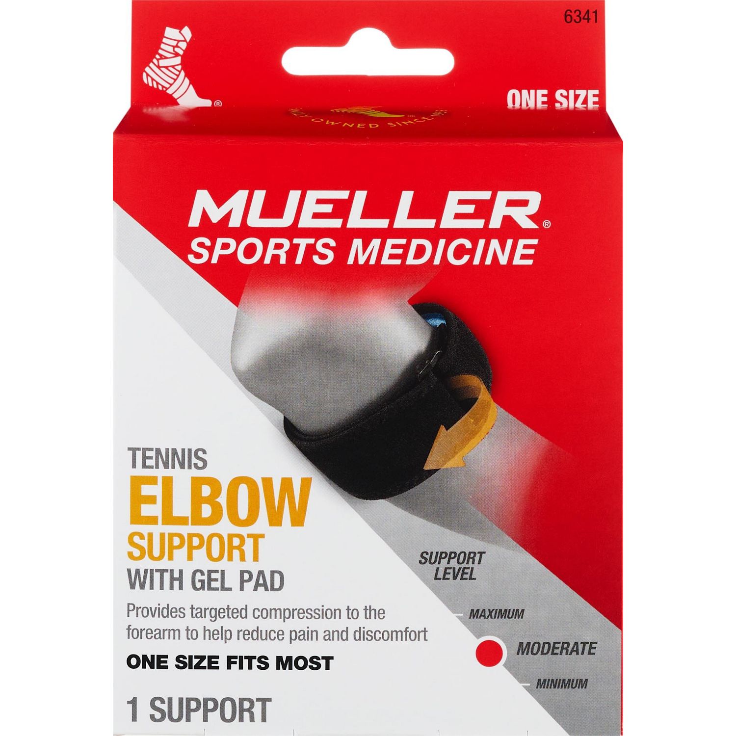 Mueller Tennis Elbow Support with Gel Pad, One Size, Black