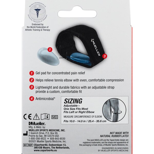 Mueller Tennis Elbow Support with Gel Pad, One Size, Black