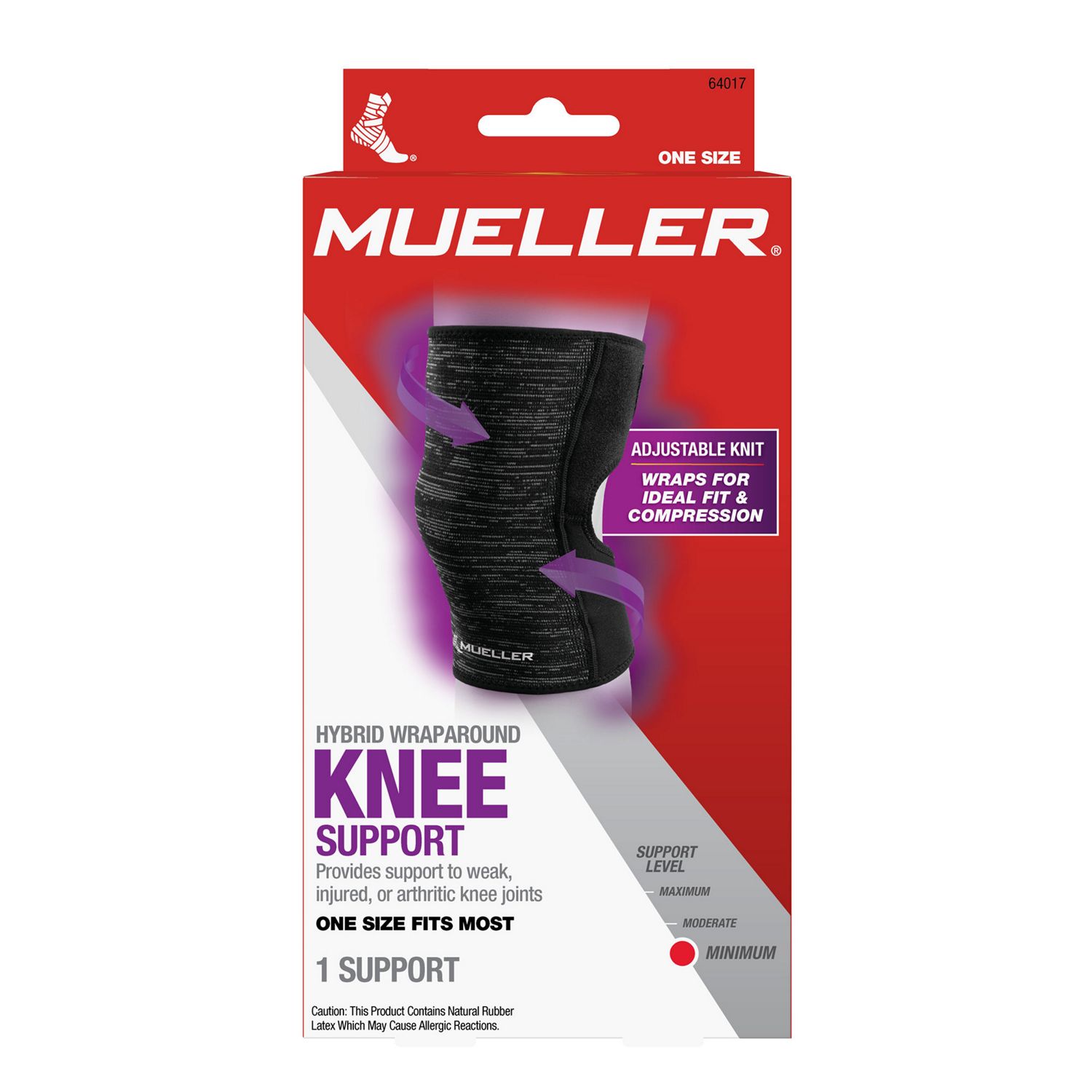Mueller Sports Medicine Hybrid Wraparound Knee Support, One Size, Black
