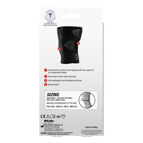 Mueller Sports Medicine Hybrid Wraparound Knee Support, One Size, Black