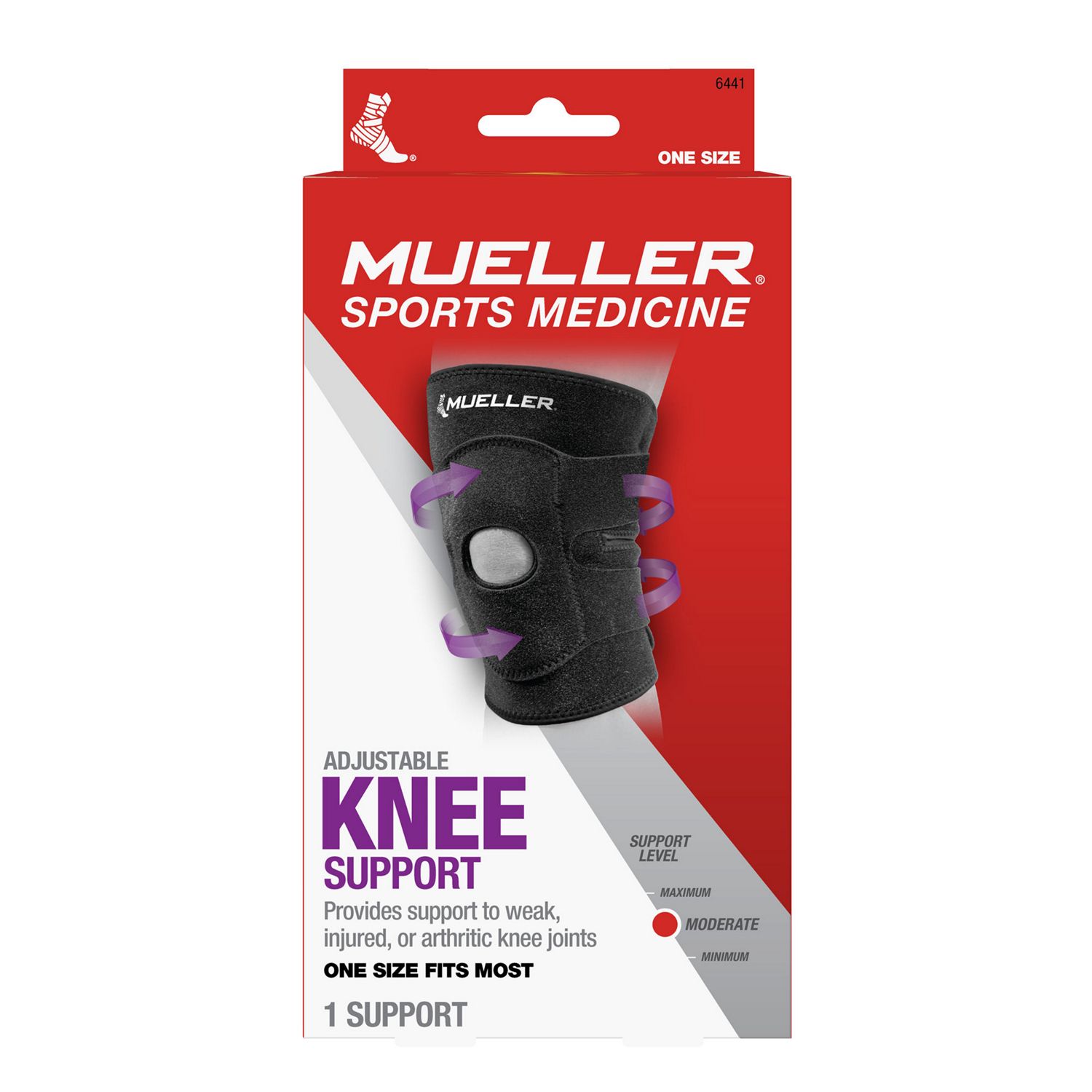 Mueller Adjustable Knee Support, One Size, Black