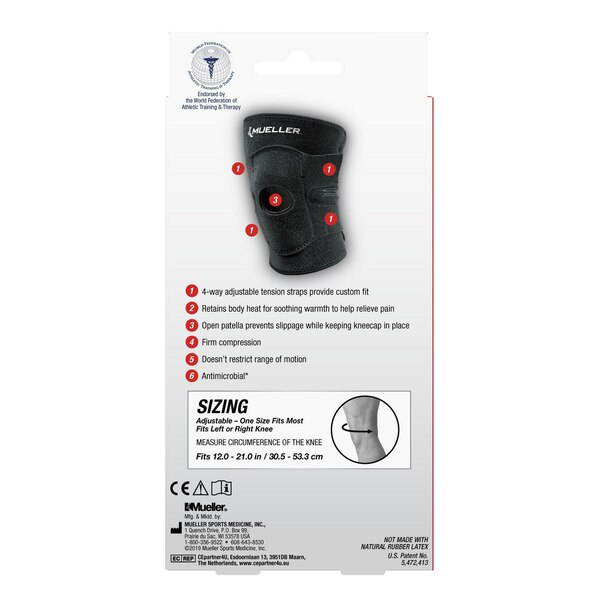 Mueller Adjustable Knee Support, One Size, Black