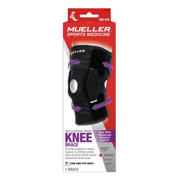 Mueller Sports Medicine Self-Adjusting Hinged Knee Brace, One Size, Black