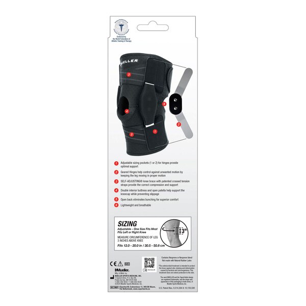 Mueller Sports Medicine Self-Adjusting Hinged Knee Brace, One Size, Black