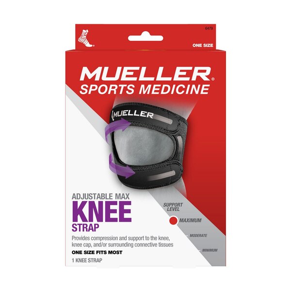 Mueller Adjustable Max Knee Strap, One Size, Black