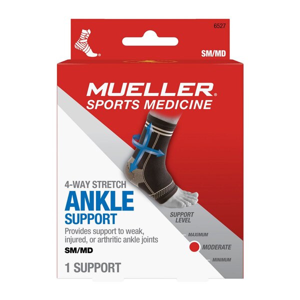Mueller Sport Medicine 4-Way Stretch Ankle Support, S/M, Black