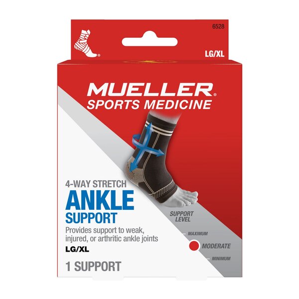 Mueller 4-Way Stretch Ankle Support, L/XL, Black