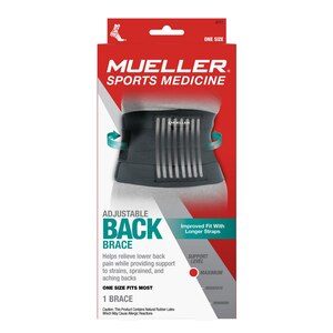 Mueller Adjustable Back Brace, One Size, Black