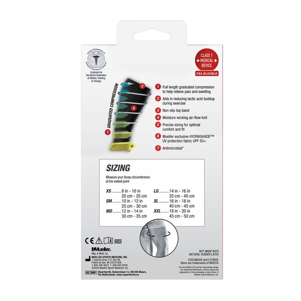 Mueller Graduated Compression Arm Sleeves, Black, M, 2 CT