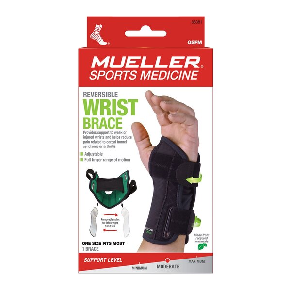 Mueller Sports Medicine Reversible Wrist Brace, One Size, Black