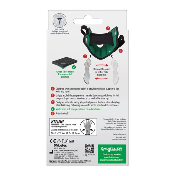 Mueller Sports Medicine Reversible Wrist Brace, One Size, Black