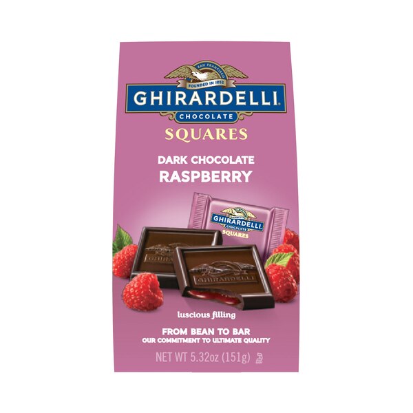 Ghirardelli, Dark Chocolate Raspberry Squares, 5.32 oz Bag
