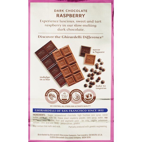 Ghirardelli, Dark Chocolate Raspberry Squares, 5.32 oz Bag
