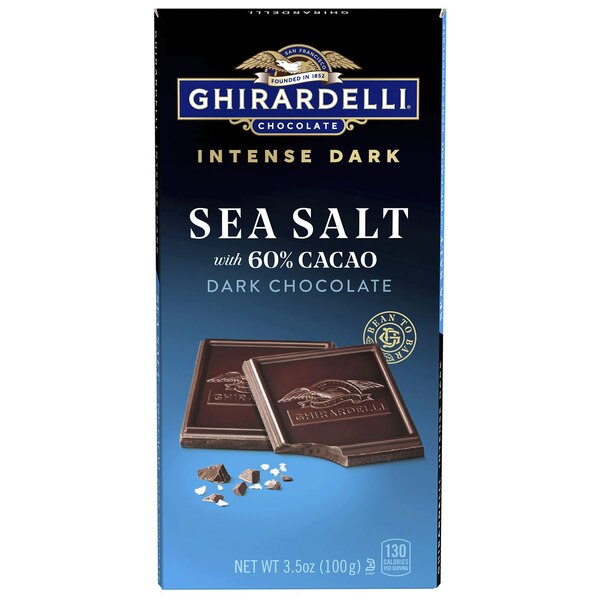 Ghirardelli, Intense Dark Sea Salt with 60% Dark Chocolate Bar, 3.5 Oz