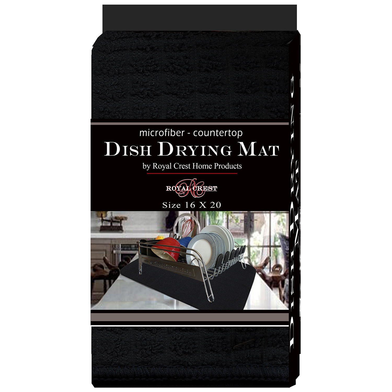 Royal Crest Microfiber Counter Dish Drying Mat, Black