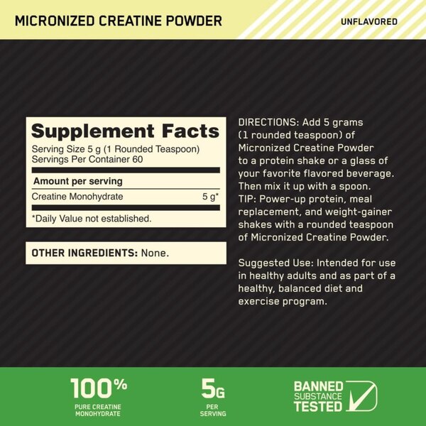 Optimum Nutrition Creatine Powder, 300 Grams, 10.58 OZ