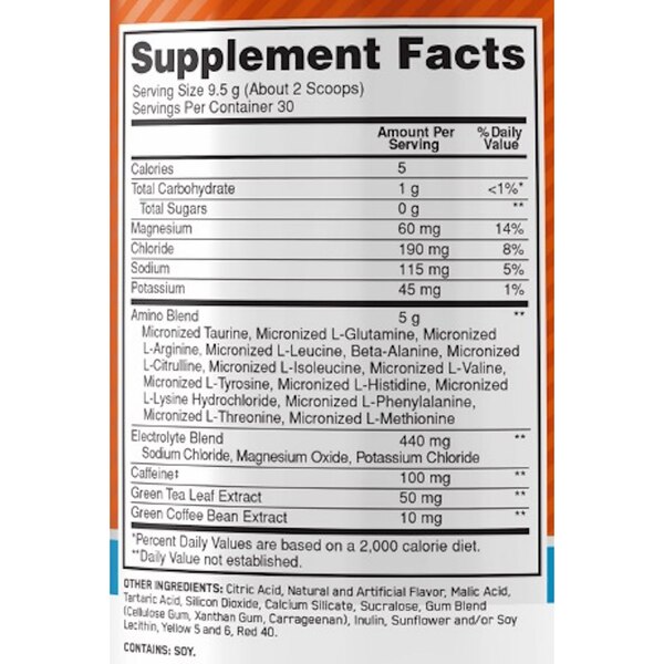 Optimum Nutrition Amino Energy + Electrolytes Tangerine Powder, 10.05 OZ