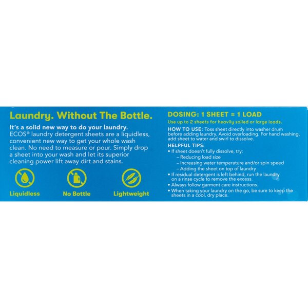 ECOS Laundry Detergent Sheets Fighting Enzymes, Free and Clear, 50ct