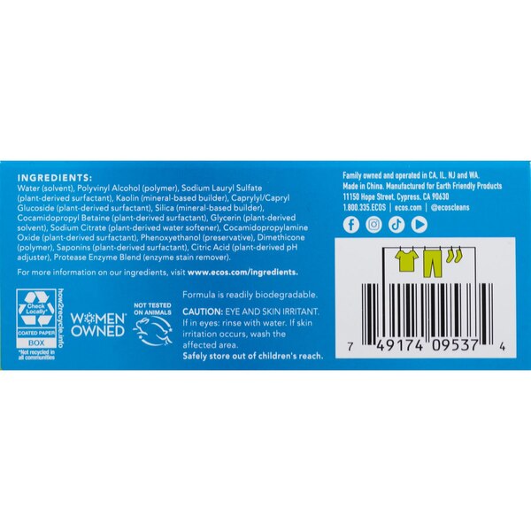 ECOS Laundry Detergent Sheets Fighting Enzymes, Free and Clear, 50ct