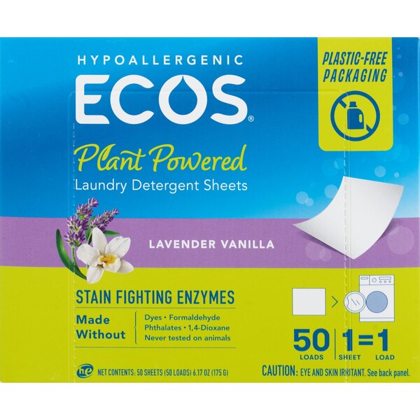ECOS Laundry Detergent Sheets with Enzymes, Lavender Vanilla, 50 ct