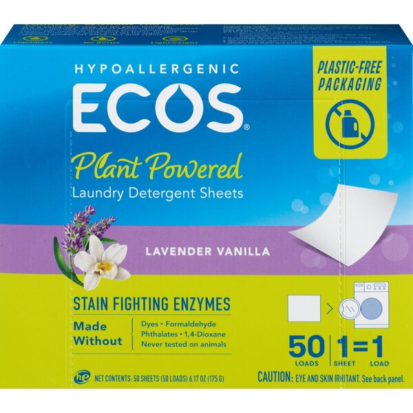 ECOS Laundry Detergent Sheets with Enzymes, Lavender Vanilla, 50 ct