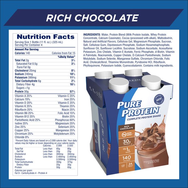 Pure Protein Complete Protein Shake, Rich Chocolate, 4 CT