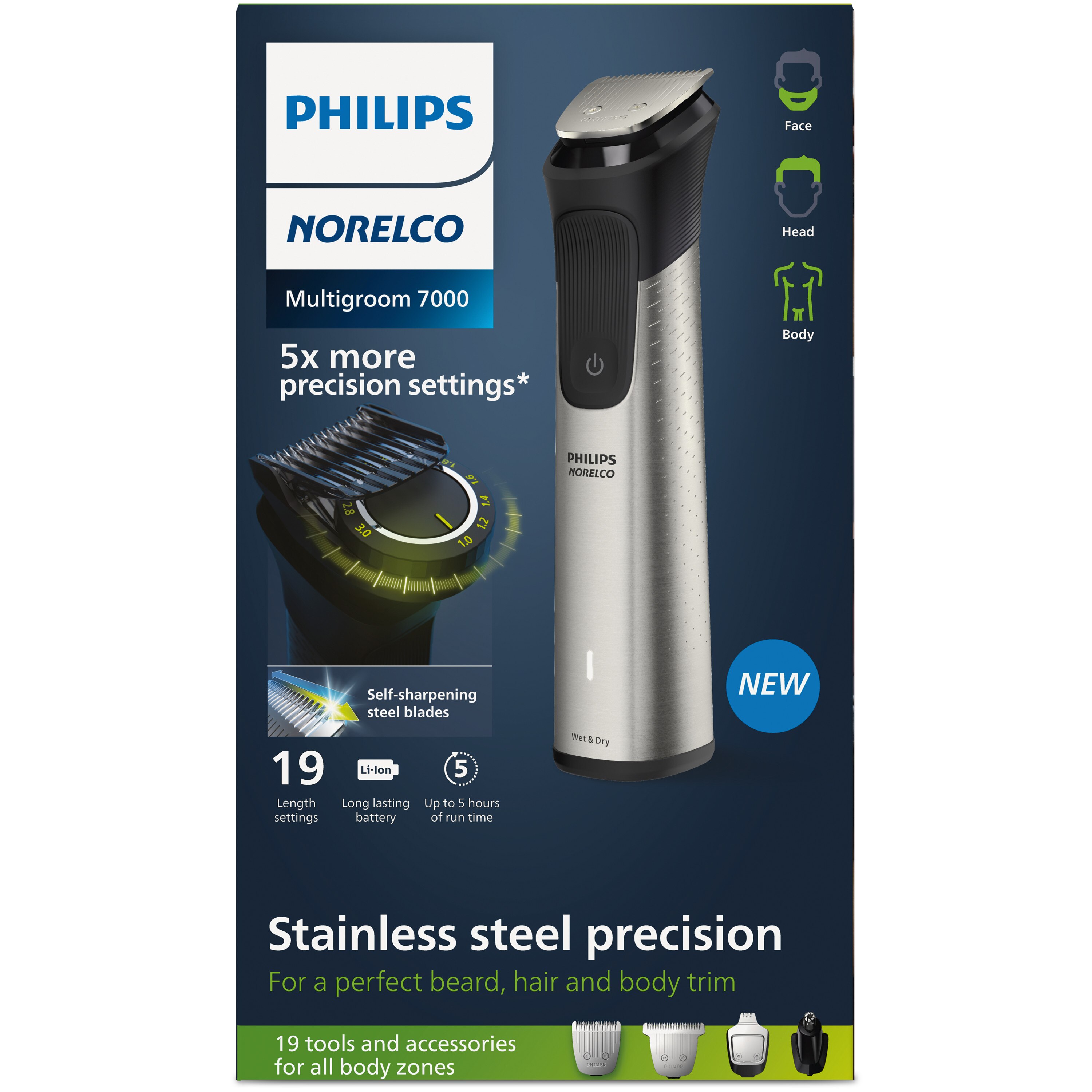 Philips Norelco Multigroom Series 7000, 23 Piece Mens Grooming Kit Face, Head and Body