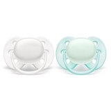Philips Avent Ultra Soft Pacifier 0-6 Months, Wht/Grn 2pk, thumbnail image
