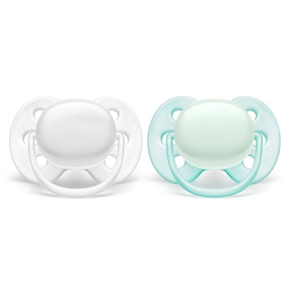Philips Avent Ultra Soft Pacifier 0-6 Months, Wht/Grn 2pk